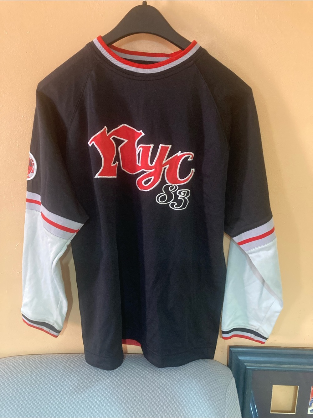 Men's Crewneck Sweater - Black with Red & White NYC 83 Graphic